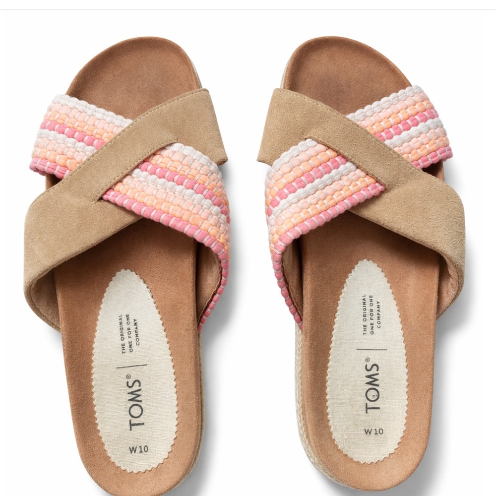 TOMS Women's Beige and Pink Crisscross Sandals